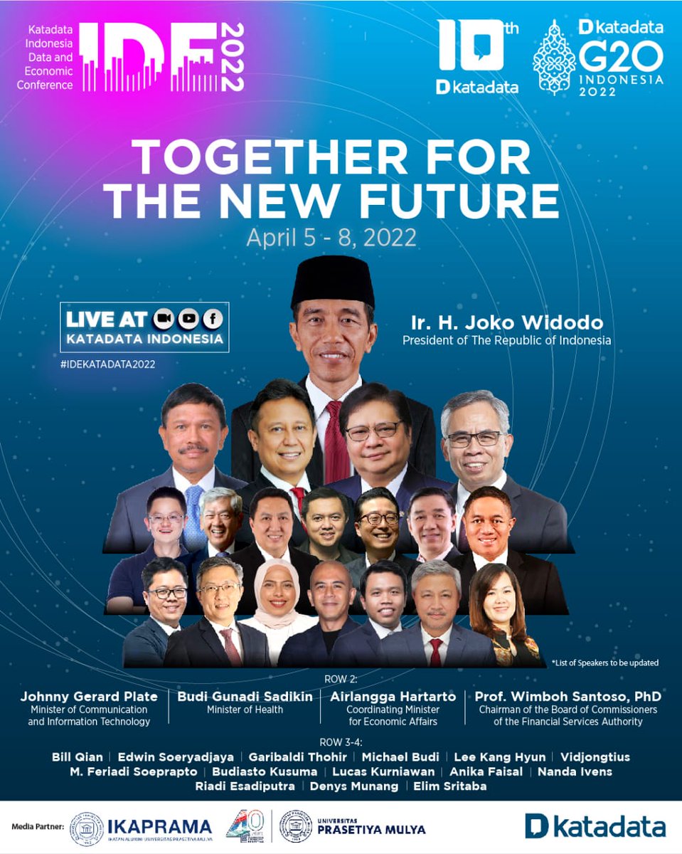Indonesia Data and Economic Conference 2022

"Together for The New Future"

Tanggal: 5-8 April 2022

#IDEKatadata2022 mengajak publik untuk membayangkan akan seperti apa masa depan Indonesia di berbagai bidang.

Daftarkan diri anda sekarang!
katadata.co.id/IDE2022