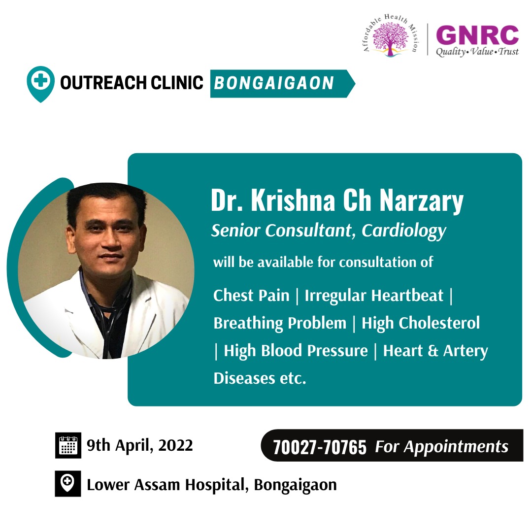 gnrchospitals's tweet photo. Dr Krishna Ch Narzary, Senior Heart specialist, GNRC North Guwahati will be available for consultation at Bongaigaon as per the following details.
#GNRC #HealthForAll #outreachclinic  #cardiology https://t.co/gJDFFBbaYm