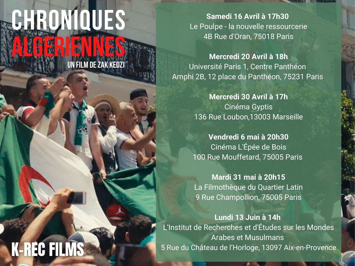 ZakKedzi's tweet photo. Prochaines dates de @ChroniquesDZ 🔥🥳🇩🇿 https://t.co/6YTwSVTjTz