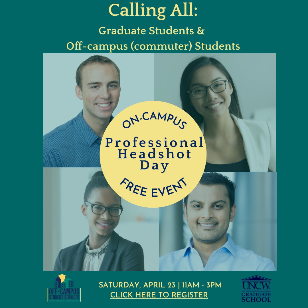 Seahawk_OCSS's tweet image. “Come get your FREE professional headshot to enhance your LinkedIn and Handshake profiles - or to just have an awesome professional photo on hand! 

Date: 4/23/2022
Time: 11:00 AM – 3:00 PM
Location: Azalea Coast Rooms A &amp;amp;  B

Registration link: signupgenius.com/go/10C084EA5AA…