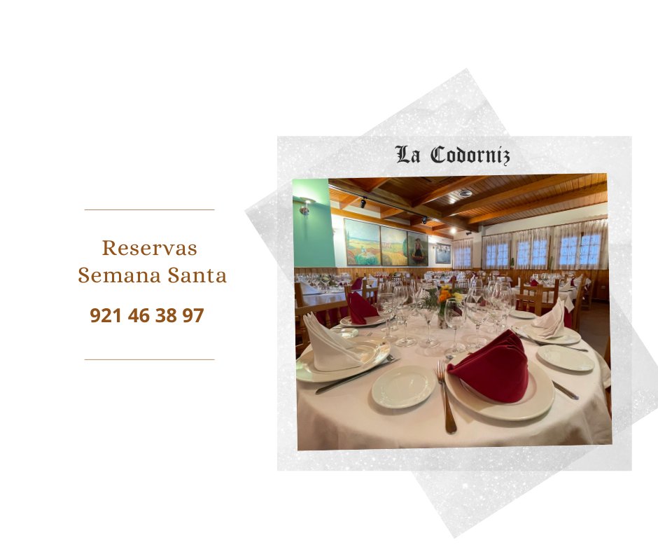 La #SemanaSanta está al acecho. No te quedes sin mesa para comer o cenar en estos días tan especiales de tus vacaciones. Realiza ya mismo tu reserva en bit.ly/33xZ6Rp o llamando al 921 463 897. 🍽️😉