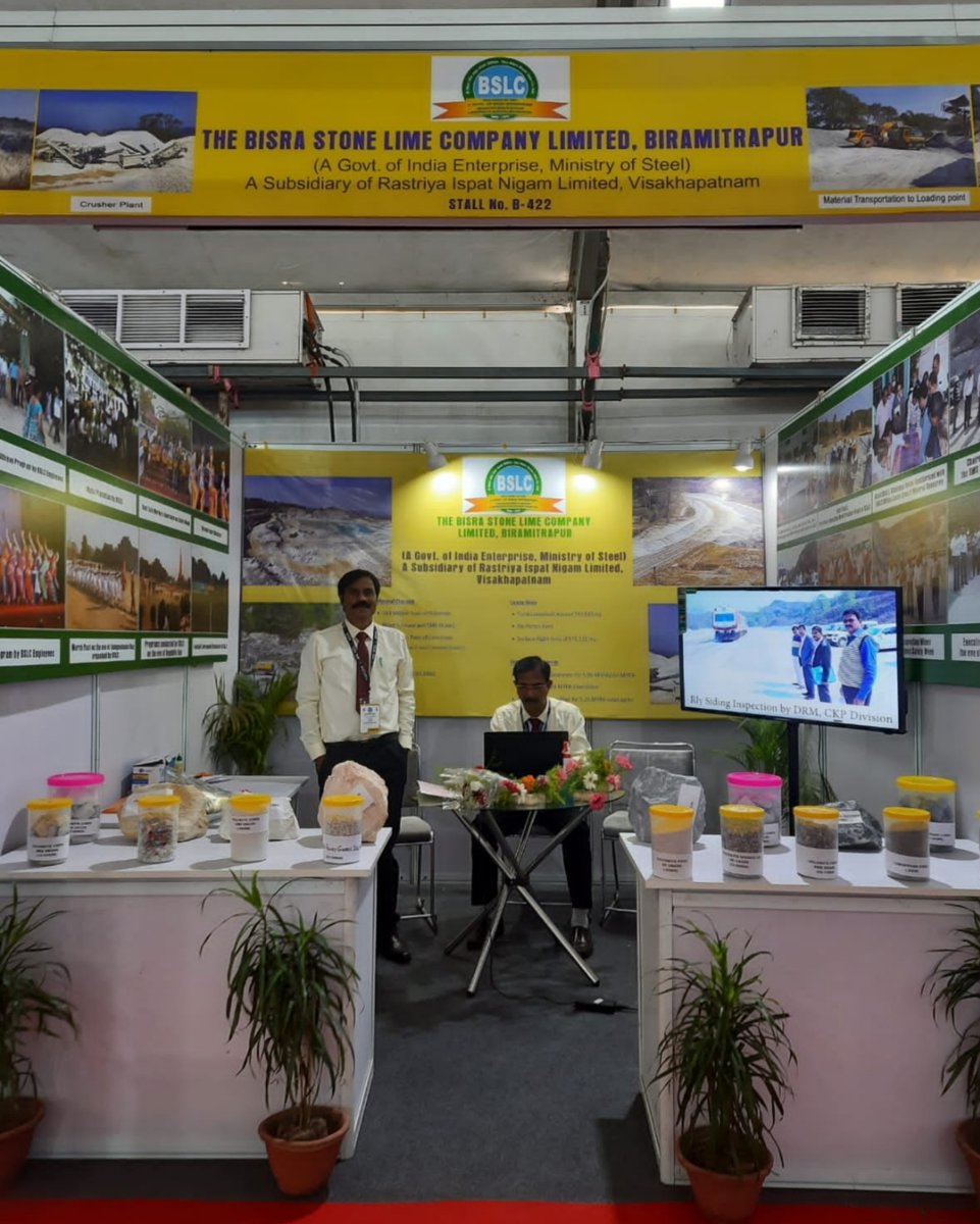RINL_VSP's tweet photo. Visit #BSLC (Bisra Stone Lime Company) stall, a subsidiary company,#RINL @IME2022Expo organised at EcoPark, Kolkata from 4th to 7th Apr’2022. BSLC mines are located at Birmitrapur, Odisha. https://t.co/KlxPCa1caC