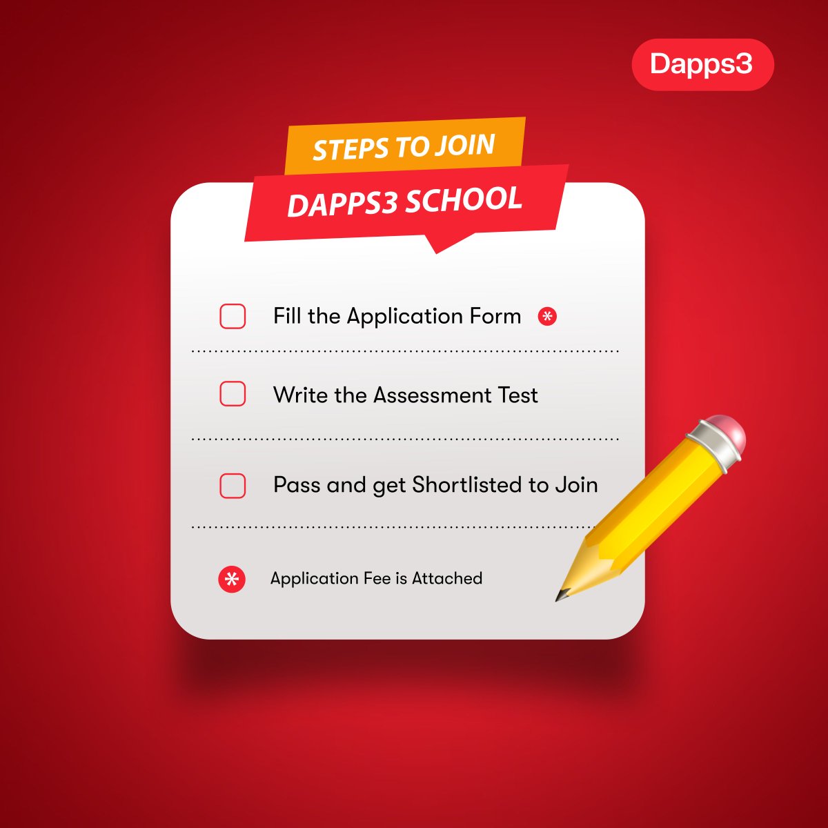 Dapps3School's tweet photo. If you are still wondering how to get in, here's a step by step guide to be a part of #dapps3 school. #web3 #bblockchaindeveloper https://t.co/upVEeofzEV