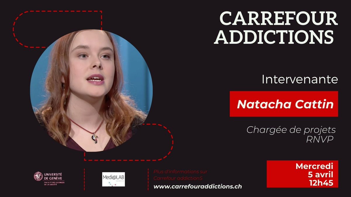 JensyCatalina's tweet photo. J-2 : Natacha Cattin interviendra au #Forumdespraticiens | @medialab_geneva pour partager les facettes de la faîtière #Carrefouraddictions et des missions de Rien ne va plus #RNVP. Vous voulez en savoir plus sur la prévention des addictions ? Suivez le #LT mercredi prochain ! https://t.co/WXwUSPUp0D