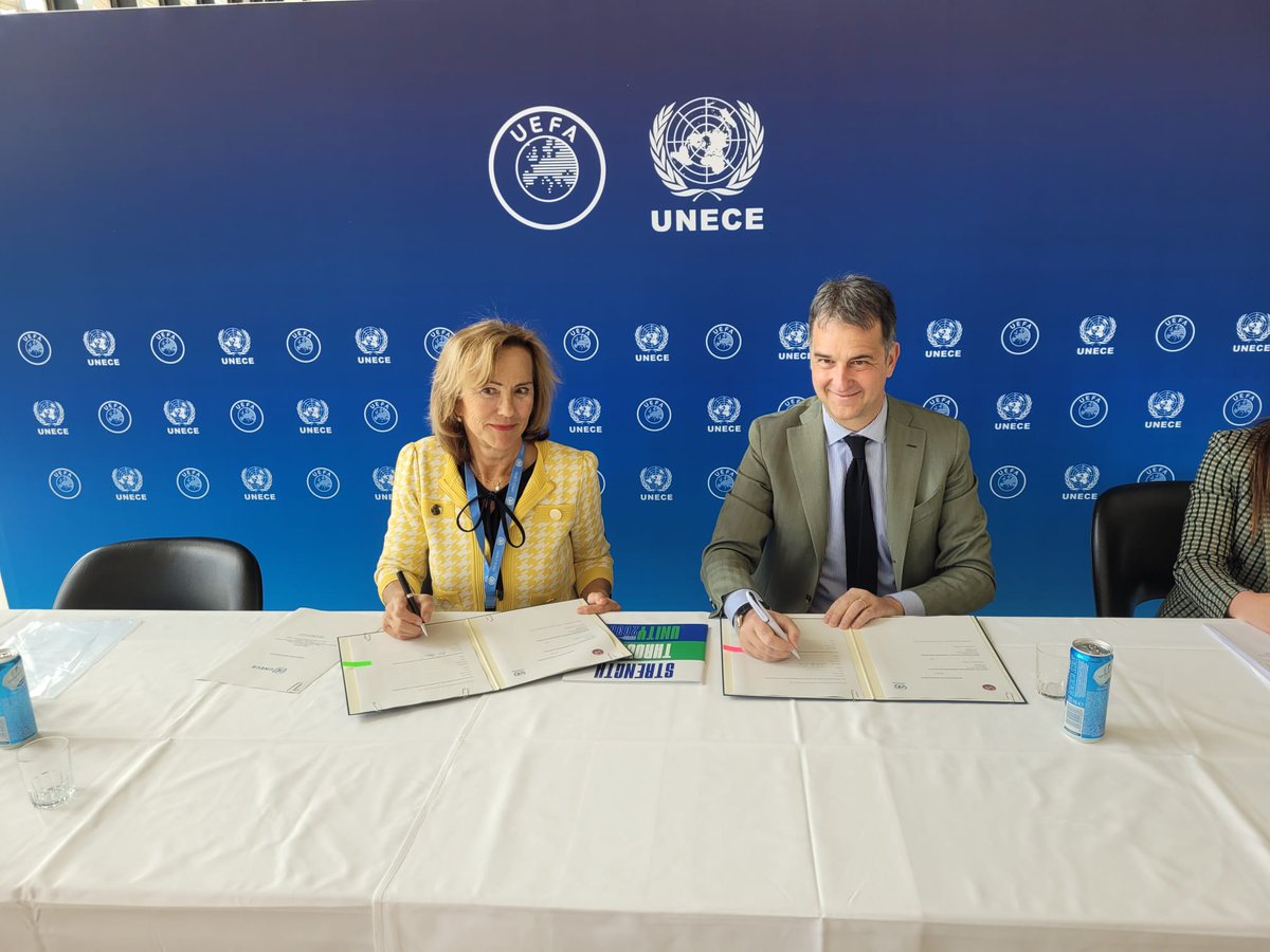 unececities's tweet photo. “Unlike any other sport, #football⚽️can have a positive impact on important #globalissues, such as #environmentalsustainability"-@algayerova
Today @UNECE signs a #sustainability based Memorandum of Understanding w @UEFA to show how #football can be used as a #platformforchange♻️ https://t.co/5xo0LtsAOb