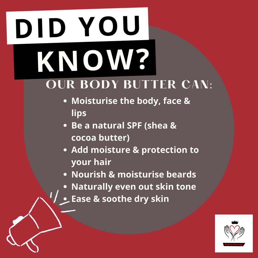 mahtaj_massage's tweet photo. 📣DID YOU KNOW... 📣 

Here are some facts about our Midas Body Butter 👀 

AVAILABLE FOR PURCHASE NOW 

https://t.co/7FgxDbbtWX

#mahtajmassage #blackownedbusiness #supportsmallbusinesses #holistichealth #newproducts #bodybutter #bodybutters #organic #madewithlove #smoothskin https://t.co/u7fb1eNQqz