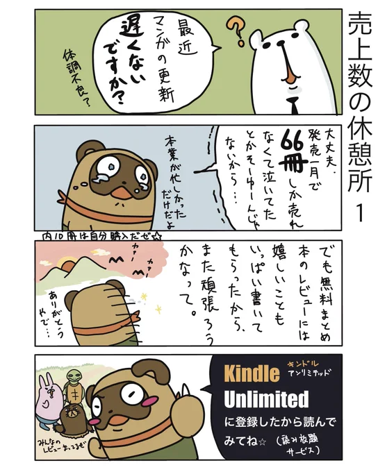 書籍って難しいね。でも諦めずにもうちょい頑張ろうかな。
買ってくださった方、ありがとうございます…!!
ちなみにKindle Unlimitedは定額読み放題サービスです。入ってる方是非読んでやってください!

#たぬじろう #食っていけない弁護士

https://t.co/4FzG4cNcAe 