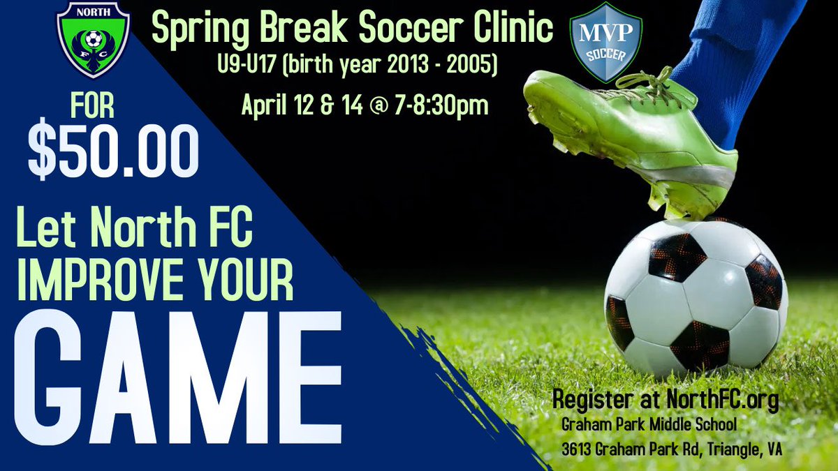NorthFCsoccer's tweet photo. 8 days to register. Don’t miss this opportunity!!
#northfc #improveYourGame #springBreakSoccerClinic #PutInTheWork https://t.co/ShYORCe2fW