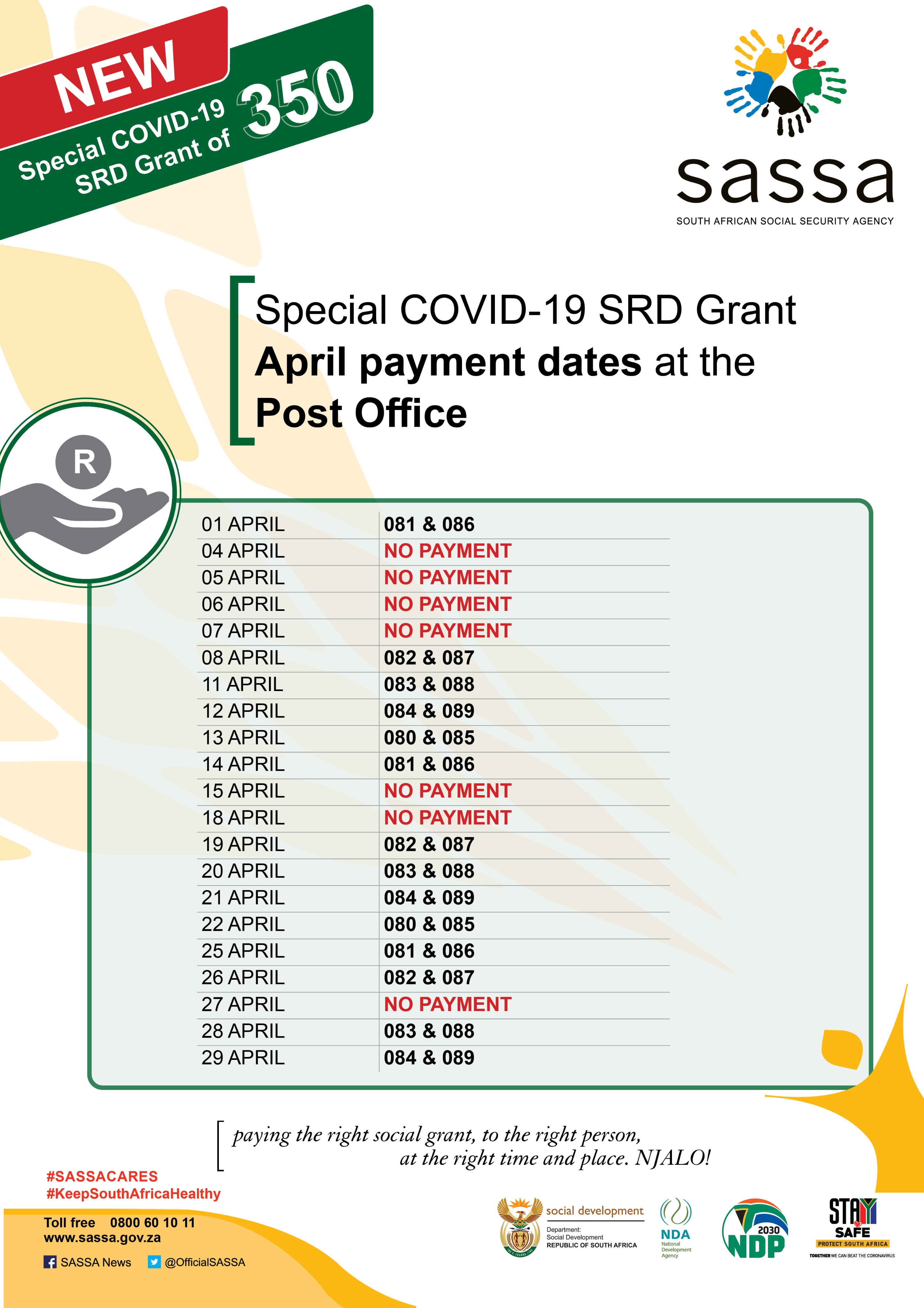 SASSA on X: &ldquo;April 2022 SAPO payment dates for the special COVID 