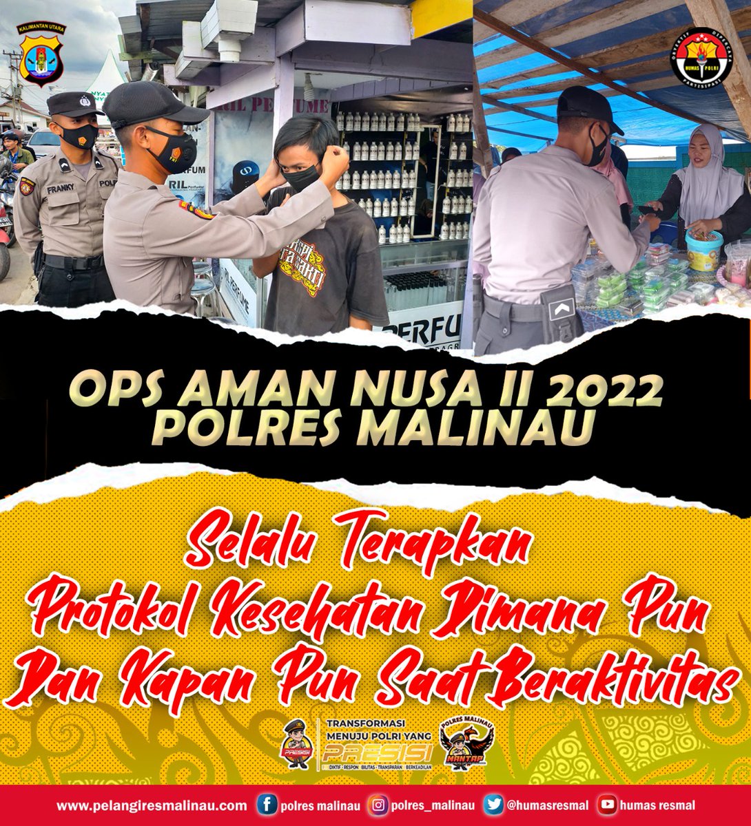 HumasResmal's tweet photo. Ops Aman Nusa II 2022 Polres Malinau.
Selalu Terapkan Protokol Kesehatan Dimana Pun Dan Kapan Pun Saat Beraktivitas.

@polda_kaltara 
#polresmalinaumantap👍 
#opsamannusaII
#cegahpenularancovid19 https://t.co/4kxFrgBFRf