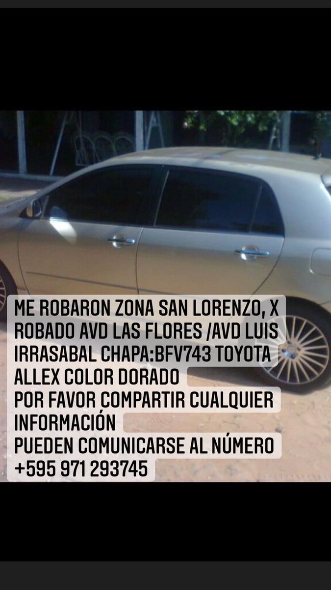 mjlopeza79's tweet photo. El auto es de un profesor de Basket (Marulo) de San Lorenzo les agradecería puedan darle un Rt @fran_dure78 @FranLopezBorja @KikeEnciso @TelefuturoInfo @oscar_marandu @cynmosqueda https://t.co/D99kAXD6LW