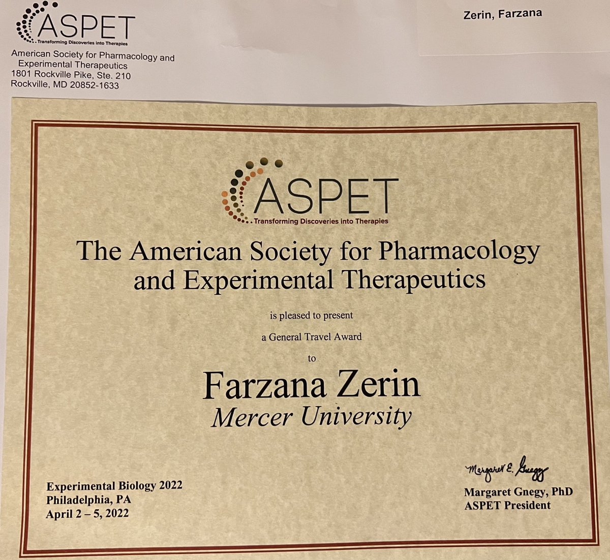FarzanaZerin2's tweet photo. Congratulations to all the Travel Award Recipients 🍾
@ASPET #aspet #EB2022 
#Awards #WomenInSTEM #pharmacology https://t.co/eHWjb4DSZV