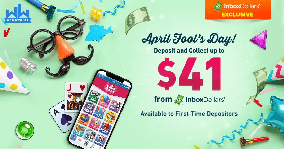 InboxDollars's tweet image. ⭐ Time For A New WinIt Code! ⭐

Collect up to $41 from InboxDollars!

Make your first deposit on WorldWinner and play cash games, earn up to $41 from InboxDollars. One game played = Collect $1. 

➡️ Redeem the WinIt code APRILFOOLS by 11:59pm CT.

go.inboxdollars.com/?cmd=mp-gm-ww-…