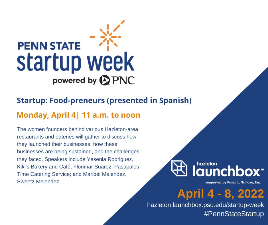 canbeinnovation's tweet photo. 📣Aspiring Entrepreneurs📣
All this week, our friends from the #HazletonLaunchBox will be hosting @PSUStartupWeek.
Join them today at 11 as they kick off the week with a "food-preneur" panel!
Click here for more info ➡️: https://t.co/XyiqwS7yIV
#Startup #foodpreneur #PSU https://t.co/chEOwm0uTZ