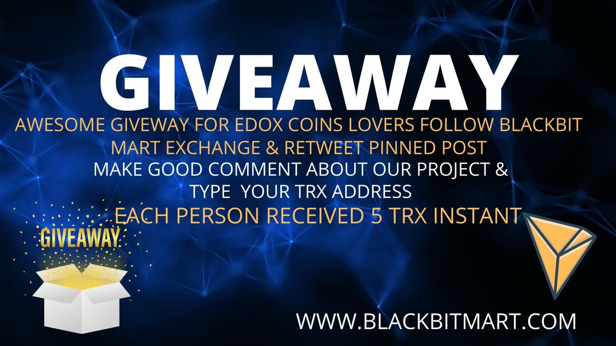 Awesome giveaway for edox coin lovers follow blackbitmart Exchange &amp; retweet pinned post.🥳

Note: make good comment about our project &amp; type your trx address 🔥🚀

🏆Giveaway post: x.com/blackbitmart/s…

EACH PERSON RECEIVED 5 TRX INSTANT 😱🏆