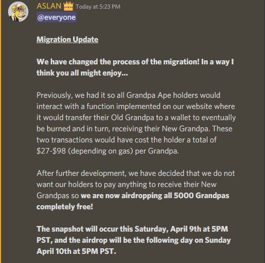 GrandpaApeCC's tweet photo. #GACC MIGRATION UPDATE 🚨

ALL 5000 Grandpas will be airdropped FREE!
Snapshot, April 9th @ 5PM PST
Airdrop, April 10th @ 5PM PST

Metadata Update, April 6th @ 10 AM - DO NOT TRADE AFTER THIS UPDATE!

#GrandpaApeCountryClub #MACC #NFT #Airdrop 
Read the full announcement below👇 https://t.co/krmDYuq1qC
