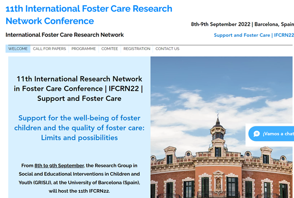 The Call for Papers for the 11th Foster Care Reseach Network Conference is now published.
Looking forward to meet up in Barcelona!
More info: 11thfostercareresearch.com 
#fostercare #fostercareresearch #IFCRN2022 #EUSARF20201