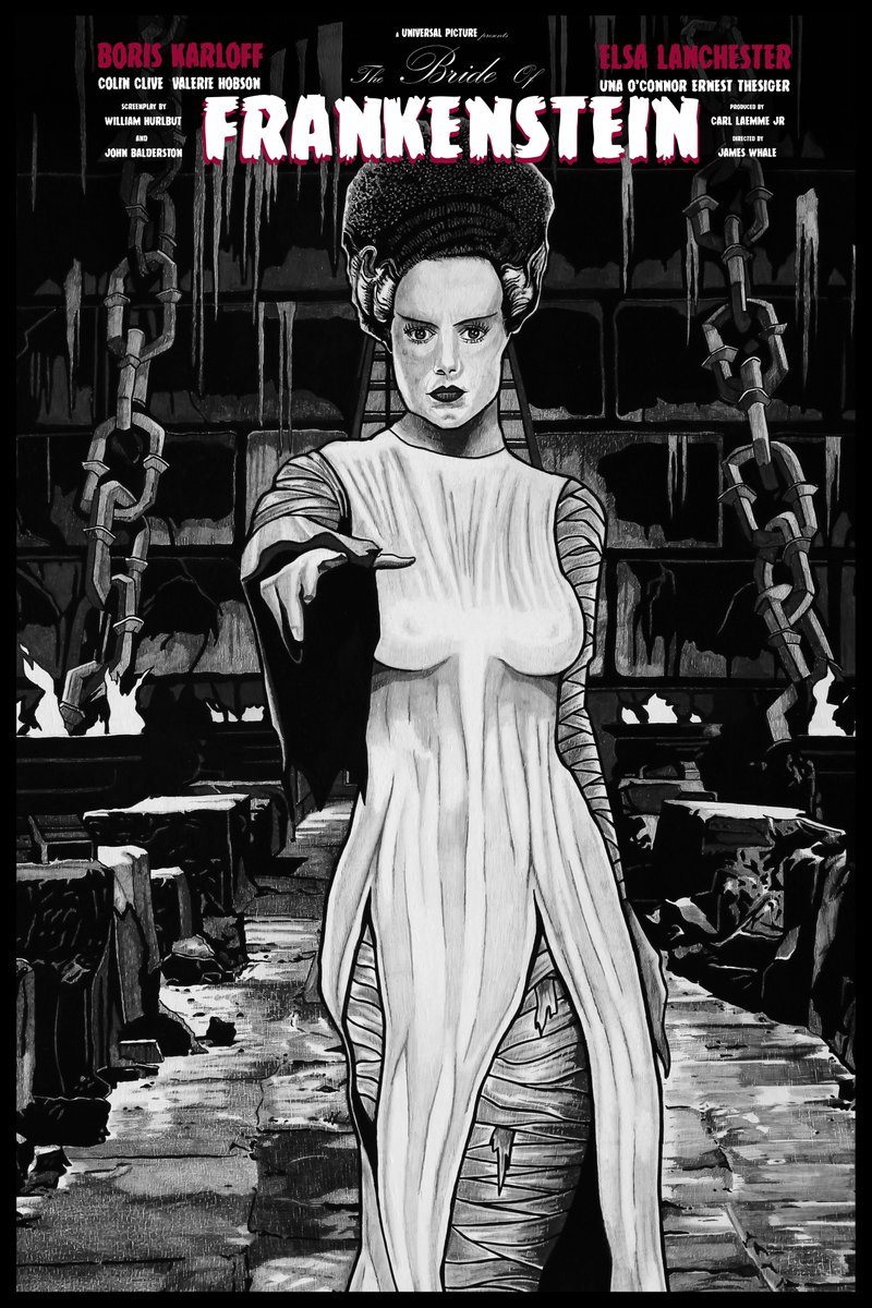 ✌️⚡️Finished my new #artposter⚡️Tribute #UniversalMonsters 'The Bride of Frankenstein' (1935) 🎨#alternativemovieposter 36'x24'in #theBrideOfFrankenstein #MaryShelley #JamesWhale #ElsaLanchaster #BorisKarloff #HorrorMovies #HorrorArt #artposter #CarlesGanya