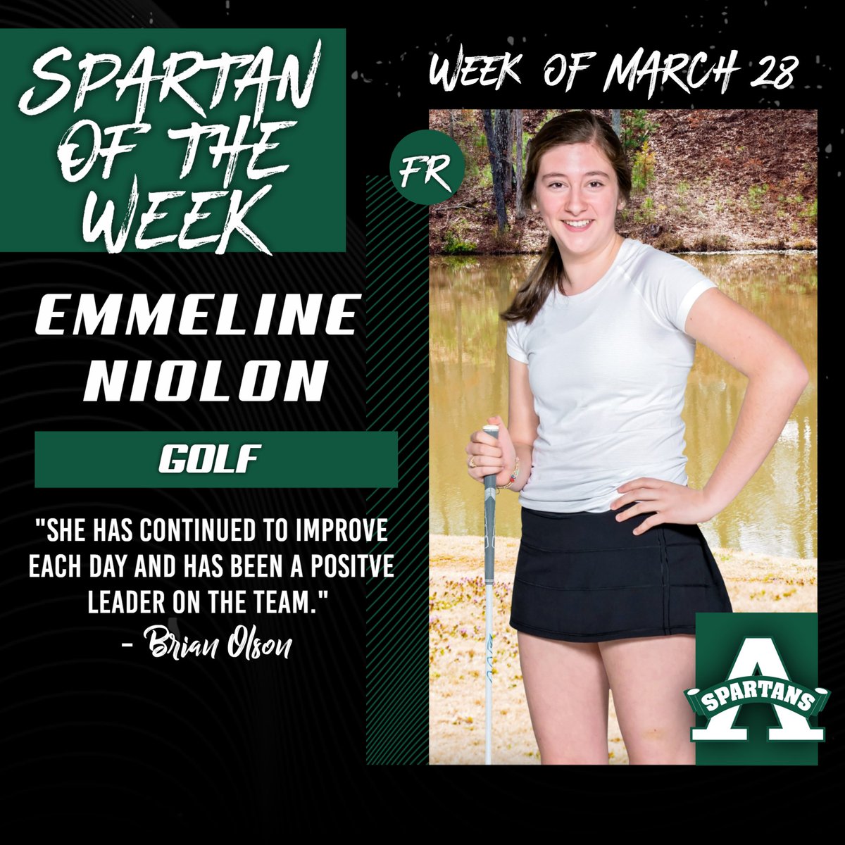 Congratulations to freshman Emmeline Niolon for being named Spartan of the Week! #GoSpartans