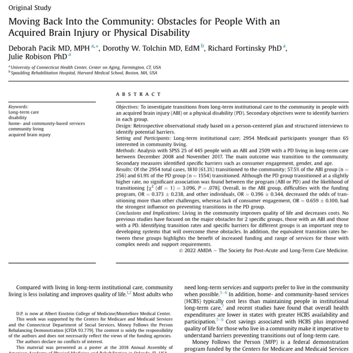 MontefiorePMR's tweet photo. Check out the research article published by our very own Dr. Deborah Pacik👉🏻 Moving Back Into The Community: Obstacles For People With an Acquired Brain Injury or Physical Disability 🧠#jamda DM us for the link📩 https://t.co/98wTXeaeT0