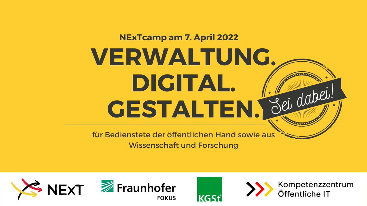 NExTNetz's tweet photo. Du arbeitest im öffentlichen Dienst oder in Wissenschaft &amp; Forschung? Dann bist du beim NExTcamp am 7.4. unter dem Motto #Verwaltung #digital #gestalten genau richtig! Nur noch bis morgen ist Zeit, um dich anzumelden, also nutze die Chance 👉🏽 https://t.co/dugmmk9OpZ https://t.co/zmwNi0zn5T
