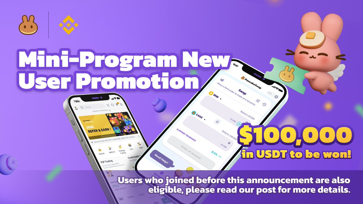 PancakeSwap's tweet photo. 🥞🔶 Chefs are pleased to announce the launch of “Liquidity” features in the PancakeSwap Mini-Program and a promotional event with a total prize pool of 100,000 USDT!

👉Learn more about the event: https://t.co/mHHUHFqfTC

👉Learn more about Mini-Program: https://t.co/oSiKSv8GSK https://t.co/7nV8uo0U8h
