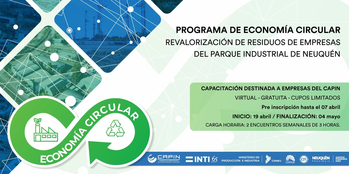 🟢Junto a <a href="/COPADEneuquen/">COPADE</a>, @ProduccionNqn, <a href="/CAPIN_NQN/">CAPIN -Consorcio de Adm. Parque Industrial Neuquén</a>  y el <a href="/INTIargentina/">INTI</a>, lanzamos el Programa de Economía Circular: Revalorización de residuos de las Empresas del PIN ♻️
#IndustriaNeuquen 
<a href="/FLR_NQN/">Facundo Lopez Raggi</a> <a href="/CFI_Argentina/">CFI</a> 
@NeuquenProv
