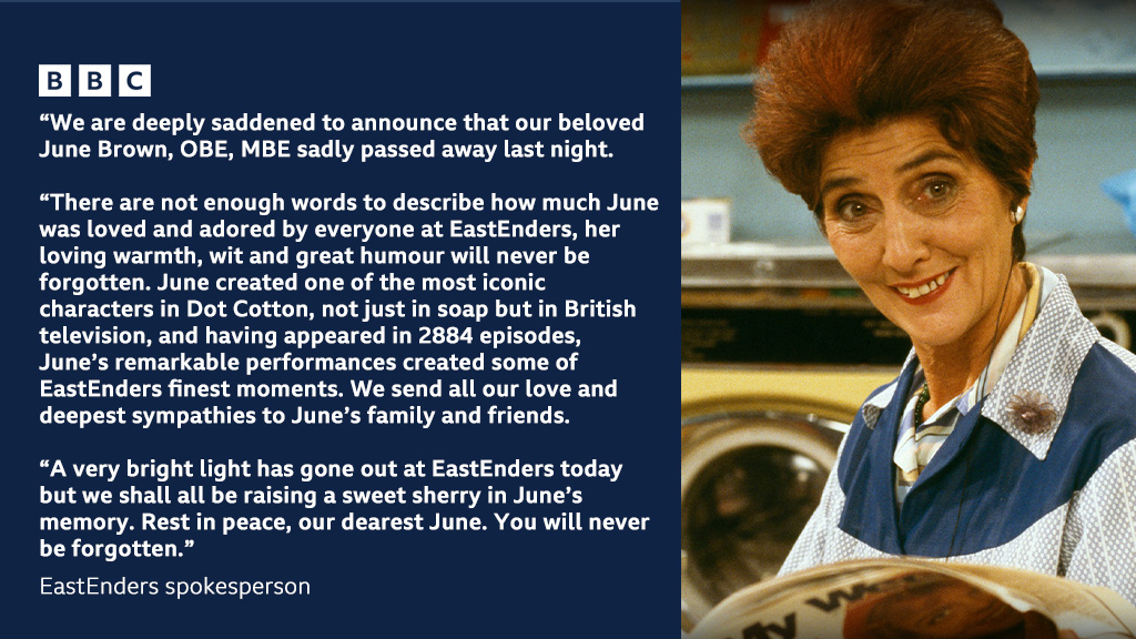 RT @EastEndersPress: June Brown, OBE, MBE
1927-2022 https://t.co/snWY1ylnAh