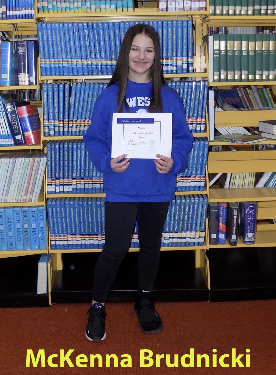 WSIS_Scranton's tweet photo. Congratulations to WSIS 6th grader McKenna Brudnicki for being selected as March's Scholar of the Month for Reading! 💙 West is Best! https://t.co/SKDvBBmNZK