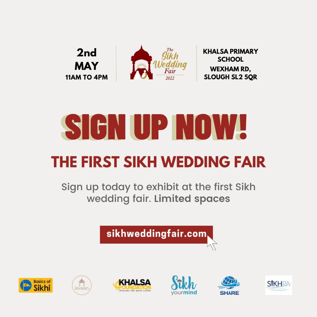sharecharityuk's tweet photo. If you're a business owner within the Sikh wedding industry, sign up today for the first Sikh wedding fair! 
2nd May, 11am - 4pm @ Slough Khalsa Primary School. 

Places are limited so please register your interest by April 14th. 

https://t.co/rcfuXKzP58 https://t.co/Wl0dy5VWOA