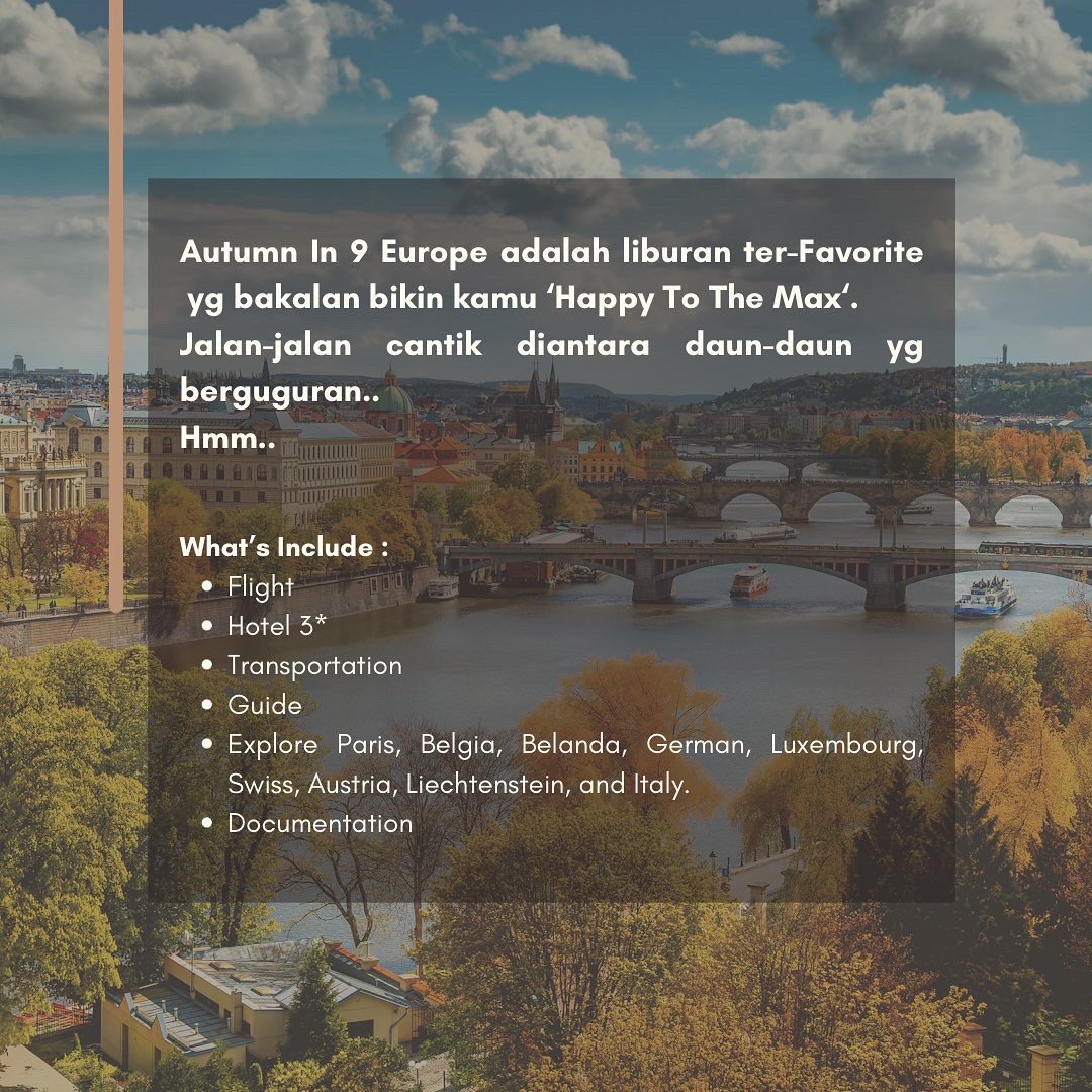 Segoro_Tour's tweet photo. AUTUMN In 9 Europe, liburan ter-Favorite yg bakalan bikin kamu ‘Happy To The Max‘.
Jalan2 cantik antara daun2yg berguguran, hmm.. 
Gimana, kebayang’kan?

#triperopa #autumn #autumnwesteurope #autumntrip #autumntour #europeautumn #tripautumneurope #triperopabarat #tripwesteurope https://t.co/p9NJsn75Ai