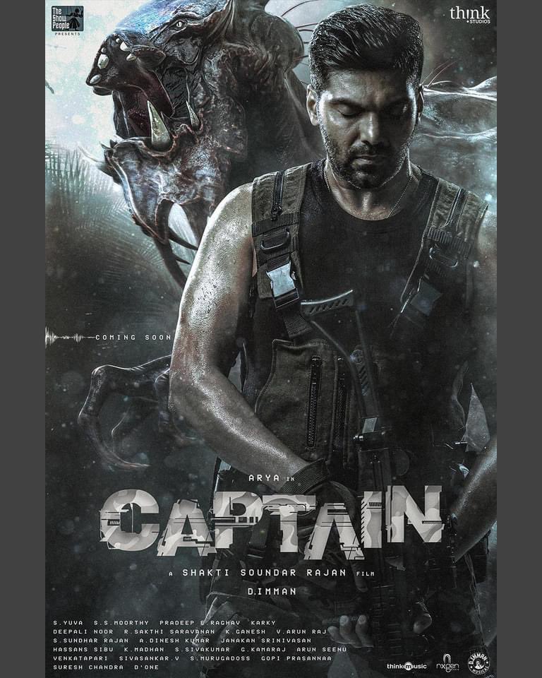 TNwMoviReleases's tweet photo. Hey all, have a look at the first look poster of #captain starring #arya #CaptainFirstLook #aryanewmovie #shaktisounderrajan #simran #aiswaryalakshmi #kavyashetty #bharatraj #gokulnath #dimman #madhankarky #itsyuvan #aryafans #kavyashetty_fans_ #captainupdates https://t.co/xcEohxWp9T