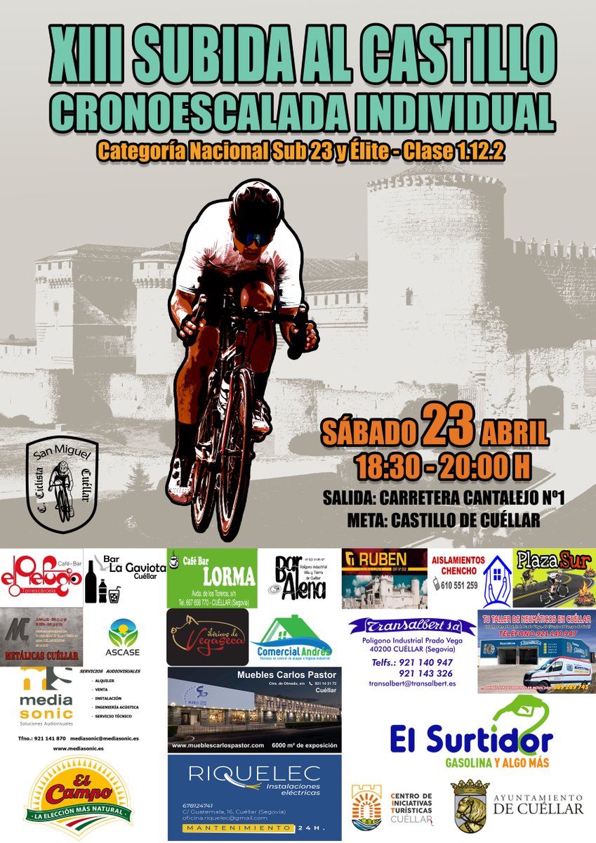 Carteles oficiales de la CLÁSICA DE LA CHULETA, Gran Premio Ciclista y SUBIDA AL CASTILLO, Cronoescalada Individual, de Cuéllar 2022.

#clubciclistasanmiguel  #deporte #clásicadelachuleta #cronoescaladaindividual #Subidaalcastillo #ciclismo #cuellar