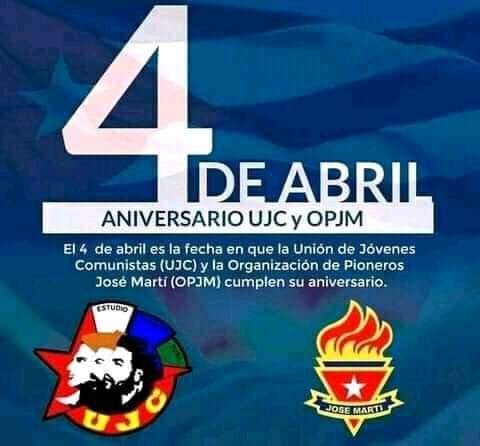 Este #4deAbril los jóvenes y pioneros de #Cuba celebran aniversarios 60 de la #UJC y 61 de la #OPJM. Este es uno de los días más alegres del año, lleno de colores, risas y fiesta 🇨🇺
¡Felicidades a nuestros muchachos! #VamosConTodo