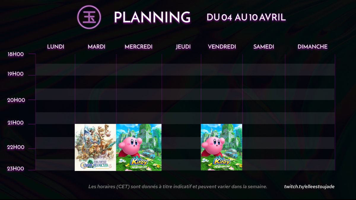 Planning de la semaine 💜 RPG x Kirby vibes !!
Bon lundi :)