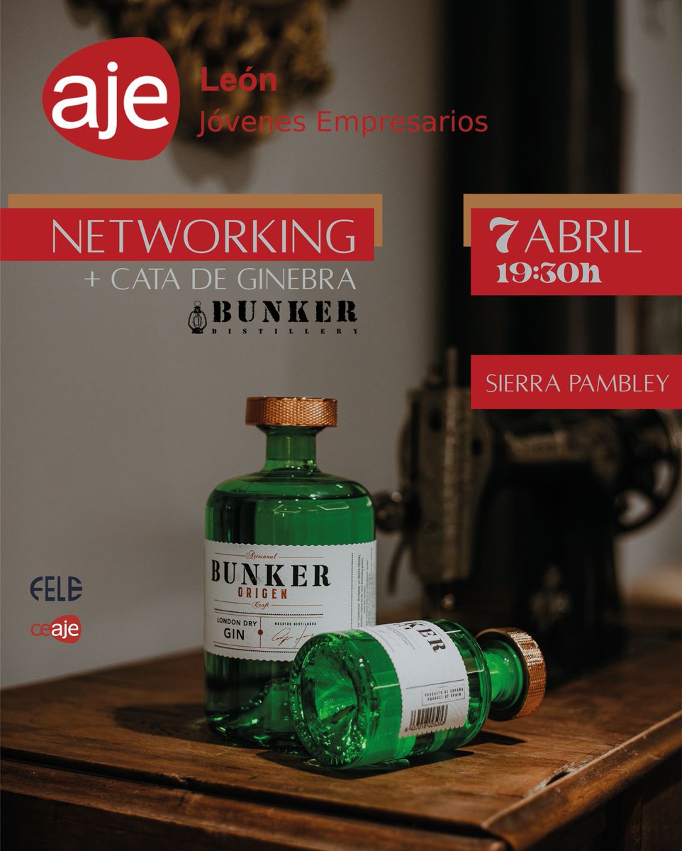 Networking + Cata con Bunker Distillery 🔴 ¿Te lo vas a perder?

👉🏻 Tanto si perteneces a AJE León, como si eres empresario o sientes curiosidad por conocernos, ¡te esperamos!

🗓 Apúntate: forms.gle/1CcFNQg6LYbZeC…

#AJELeonEsp #LeonEsp #empresas #emprendedores #jovenesempresarios