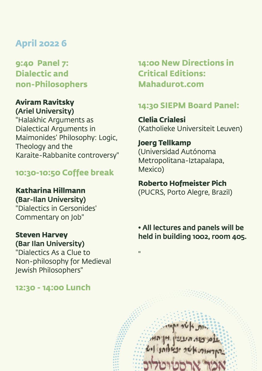 CleliaCrialesi's tweet photo. The #SIEPM Annual Colloquium is taking place @BarIlanU in Ramat Gan (Israel).
This year’s topic is ‘Dialectic in the Middle Ages: Between Debate and the Foundation of Science’. https://t.co/jppy3g4Qzl