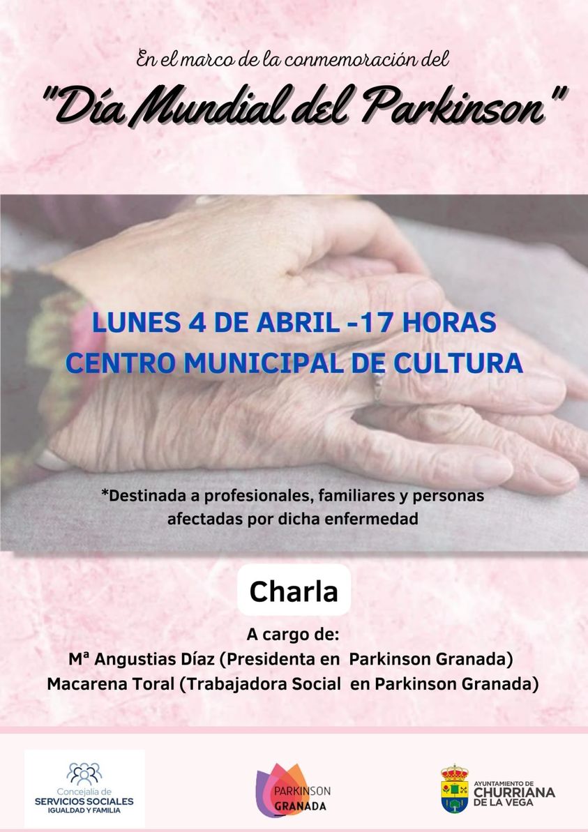 parkinsongranad's tweet photo. ¡Buenos días! comentaros que esta tarde a las 17:00h realizaremos una charla en colaboración con @AytoChurriana  destinada a profesionales, familiares, y personas afectadas por la enfermedad en el centro municipal de la cultura, ¡os animamos a que asistáis!😊 https://t.co/UUzra5ss9h