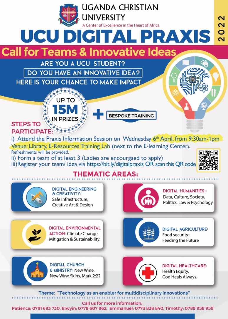 UCU_DCT's tweet photo. 🔊Hello!!  Are you a UCU student?🏆🥳🏆🥳
Do you have an Innovative Idea? Here is your chance to make an impact.
You're all invited to be a part of the info session taking place on Wednesday 6th April.
Register your team/ idea via https://t.co/jt460V7Ttp https://t.co/1JbGDmamV2