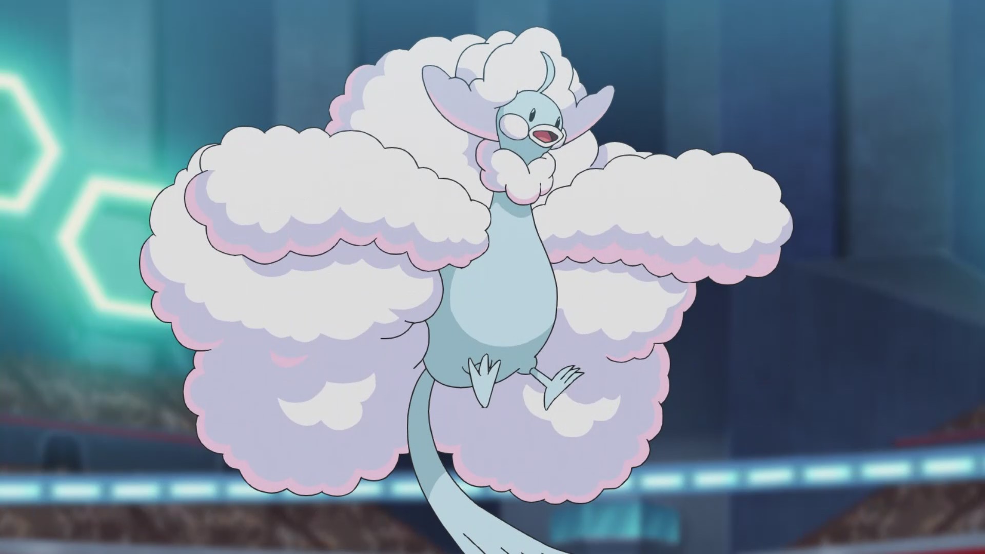 アニメ ポケットモンスター 公式 アニポケ 豆知識 ハミングポケモン チルタリス が空を飛ぶ姿は まるでわた雲のように見えるほどふわふわ ふわふわの羽は攻撃も防御も自由自在 第104話で メガシンカしたチルタリスは ウオノラゴン に じゃれ