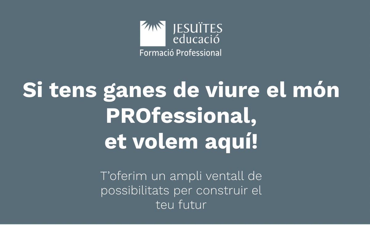 🗓️ Recorda: el calendari de Jesuïtes FP incorpora una agenda de sessions informatives, sobre els cicles formatius de #JEBellvitge, #JEClot i #JESarrià. Inscriu-te en una aquí: coneixfp.fje.edu

#SomTalentFP