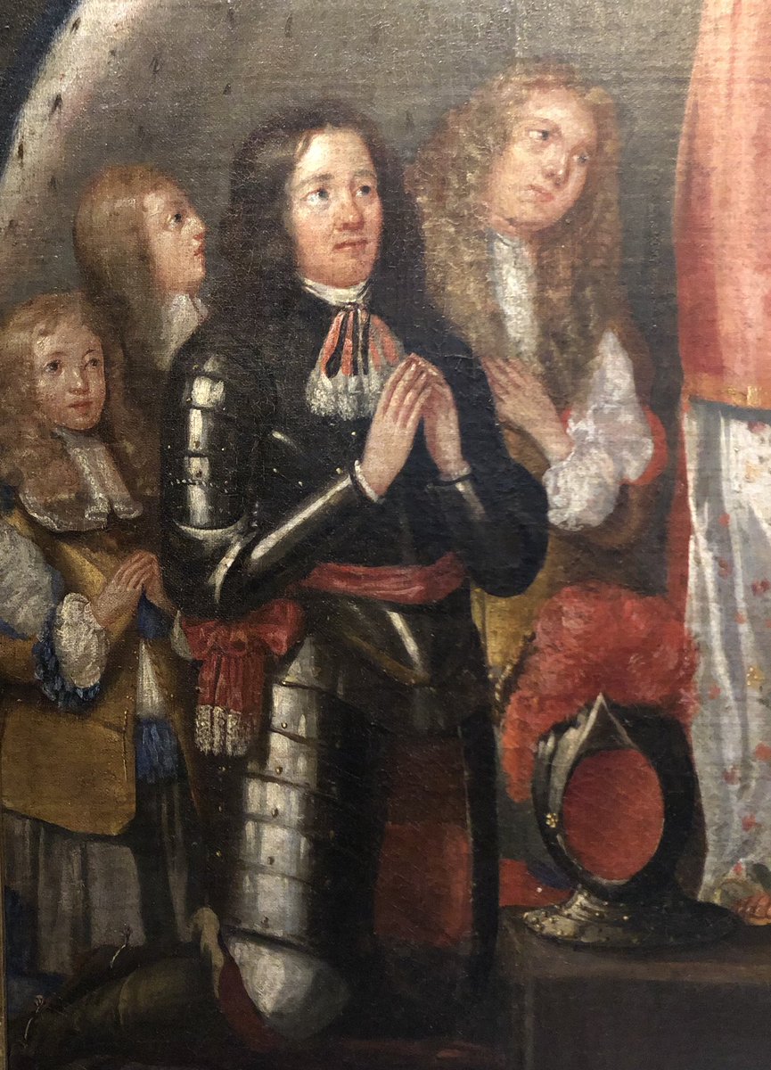 AnnaLandmark's tweet photo. The Virgin Mary sheltering the Bedingfeld family, Norfolk royalists, during the civil war. Painted shortly after the battle of Marston Moor, 1644. Fascinating image / allegory of an English Catholic family during the Interregnum. #restlessrepublic #oxburghhall #civilwar https://t.co/Xb74k4tvnX