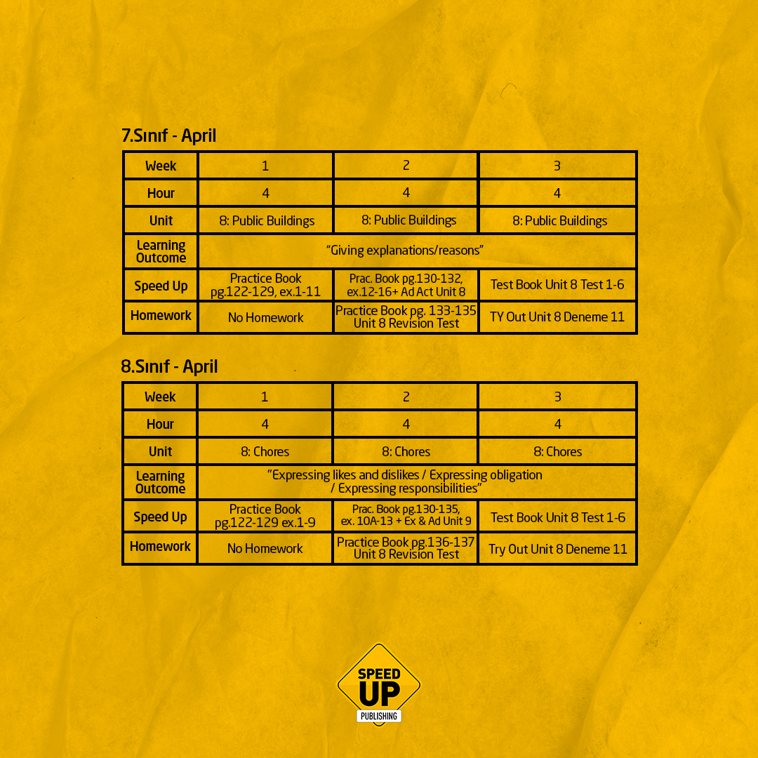 Sevgili öğretmenlerimiz, 👩‍🏫🧑‍🏫Yeni dönem için hazırladığımız Nisan Ayı planımızı rahatlıkla derslerinizde uygulayabilirsiniz. 😊 #SpeedUpYanınızda Akademik takvimimizi incelemek için profil bağlantımızda bulunan linke tıklayabilirsiniz. 👈#SpeedUpPublishing #SpeedUp #Publishing