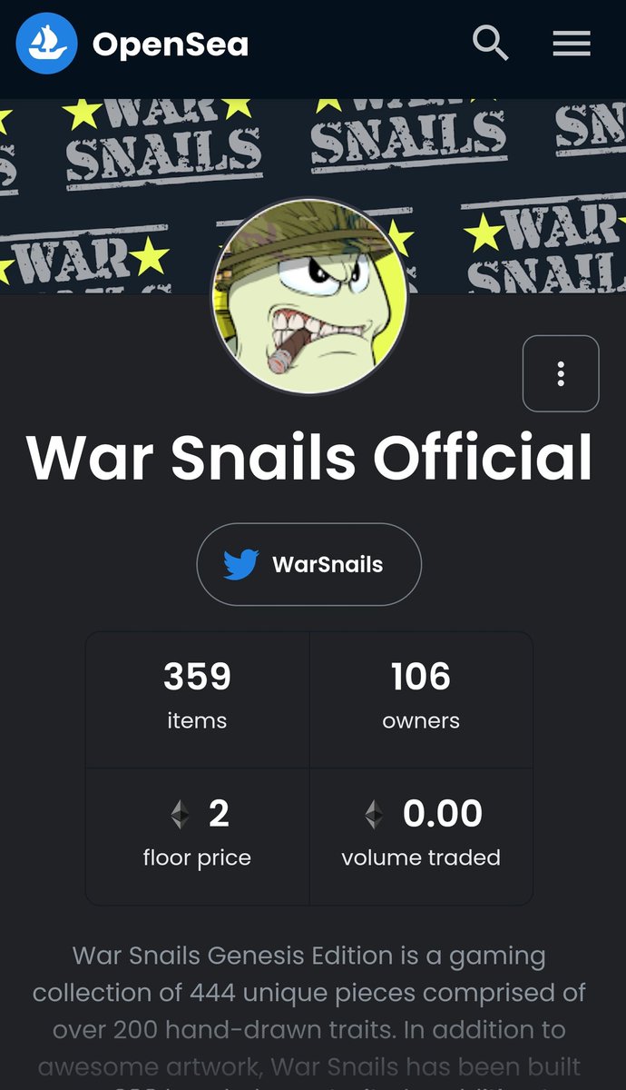 Appreciate secondary trading yet to start in earnest but this still feels good. War Snails holders are clearly 💎🙌.

Don't miss out on your chance to mint a Genesis Snail at warsnails.com