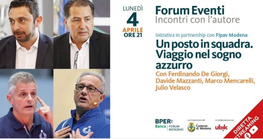 BPER_Banca's tweet photo. #Modena, #BPERBancaForumMonzani.
"Un posto in #squadra. Viaggio nel sogno azzurro" è il titolo dell'incontro di stasera alle 21 che vede protagonisti quattro mostri sacri della #pallavolo 🏐
Iniziativa con #FipavModena @Federvolley
Ingresso libero.
https://t.co/QB3PvOfJfp https://t.co/QlbWtRZuqC