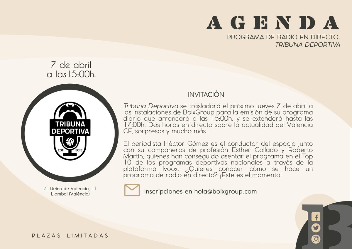 Airsip_internet's tweet photo. #EVENTAZO 🎙️

@TribunaVCF realizará el programa del próximo jueves 7 de abril en directo en nuestras instalaciones y tú puedes venir a verlo ⚽️

¿Cómo? Envía un correo a hola@boixgroup.com confirmando tu asistencia📩

¡Gracias @BoixGroup por el espacio! ❤️ https://t.co/gpsT0SA16i