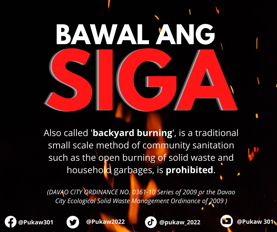 Pukaw2022's tweet photo. BAWAL ANG SIGA!
Backyard burning causes harm to our respiratory health and poses danger to Mother Earth.
#NOTOBACKYARDBURNING
#LEGALLYGREEN https://t.co/I1zRyxaX87