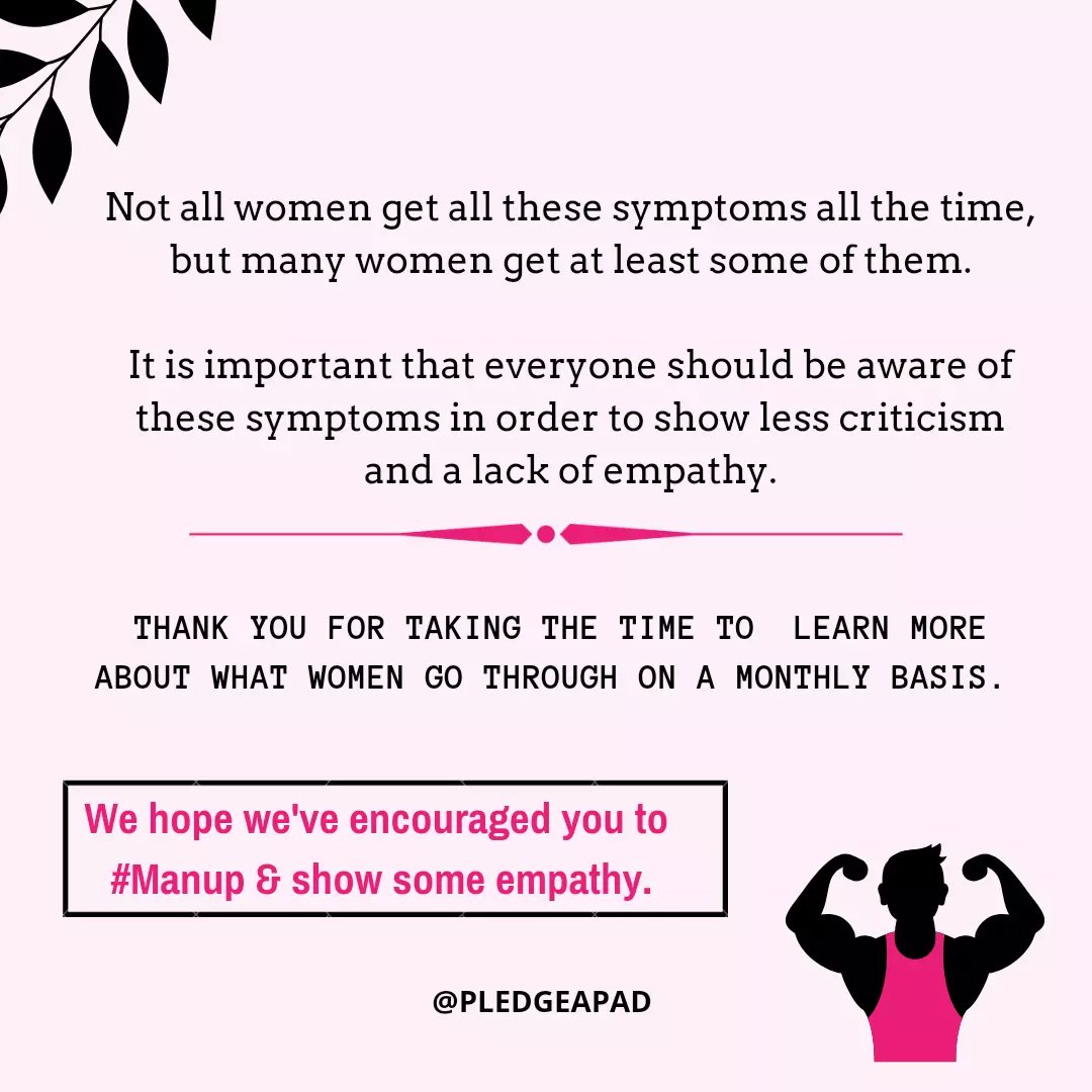 💕
#ManUpMonday 💪
.
Your attitude towards someone on their period can go a long way. 
》 SWIPE to learn more about how you can help by learning more about what women go through on a monthly basis.
.
#moreempathy #lesscriticism #pledgeapad #PeriodProblems #menstruationmatters