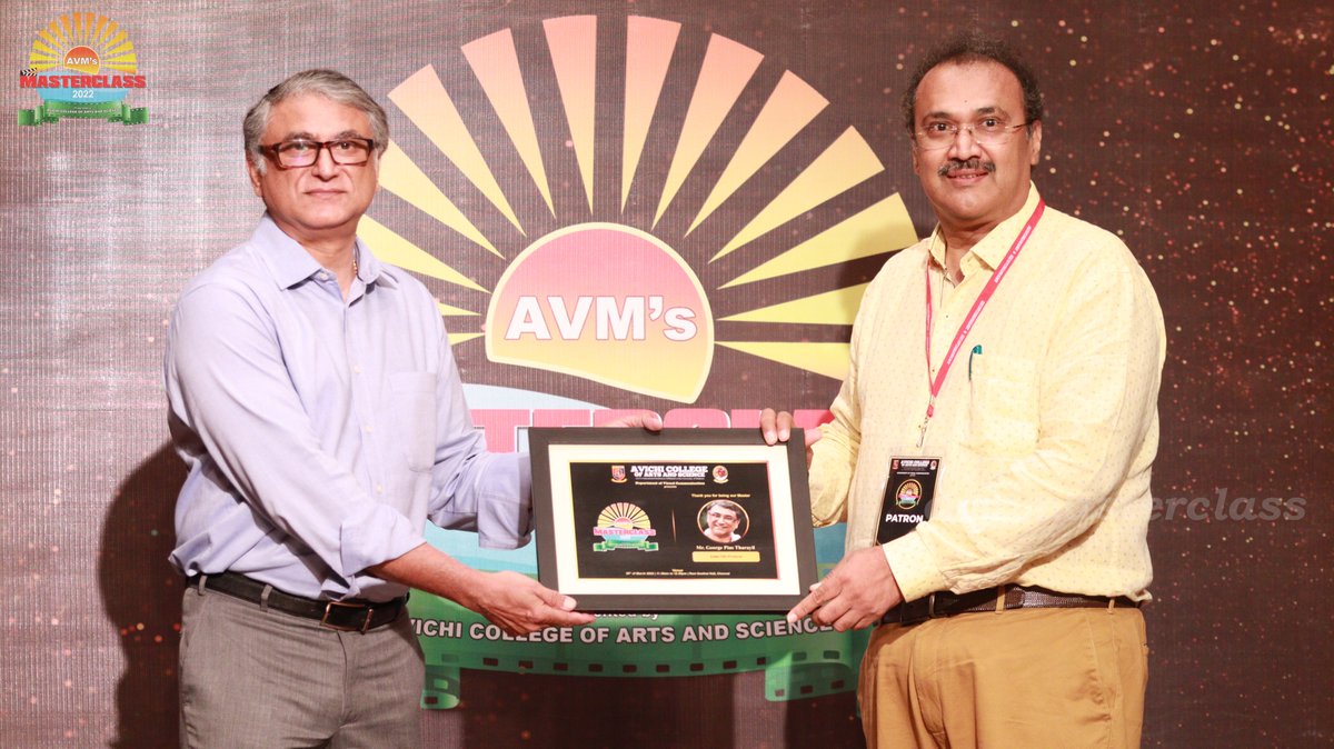 avmmasterclass's tweet photo. DAY 3:
🎬Masterclass🎬
Mr. George Pius tharayil, Producer 
One of the leading line producer, Mr. George went on to completely explain the entire process of filming. His special reference was pre production. 

#masterclass2022 #avichicollege #viscomavichicollege https://t.co/euawfHe1zq