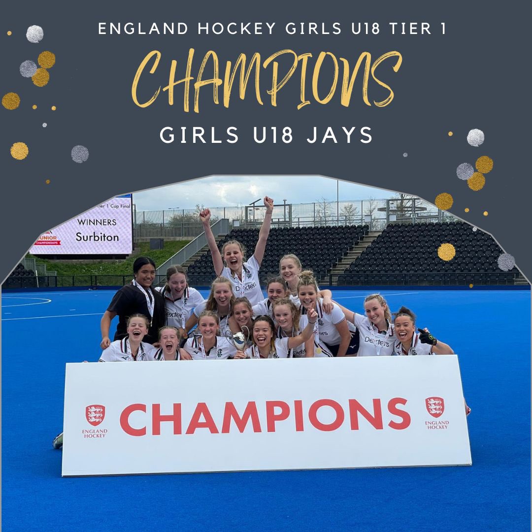 SurbitonHC's tweet photo. 𝗖𝗵𝗮𝗺𝗽𝗶𝗼𝗻𝘀! 🏆

Congratulations to our Girls U18 Jays who won the @englandhockey GU18 Tier 1 title yesterday 👏

#SHC  |  https://t.co/PN8THYU7t9 https://t.co/WNrGS9EOmo